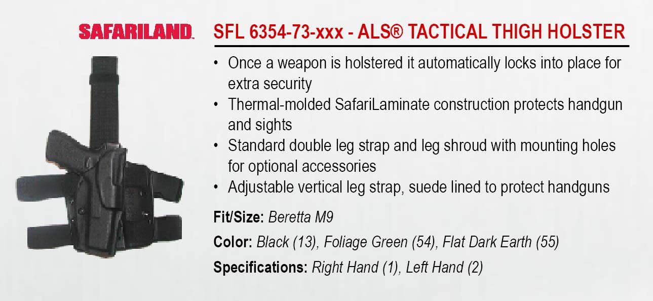 Safariland 6345 ALS Tactical Holster for Beretta 92/96 - Black Automatic Lock Leg Harness | Duty, Range & Concealed Carry | Law Enforcement & Military Use