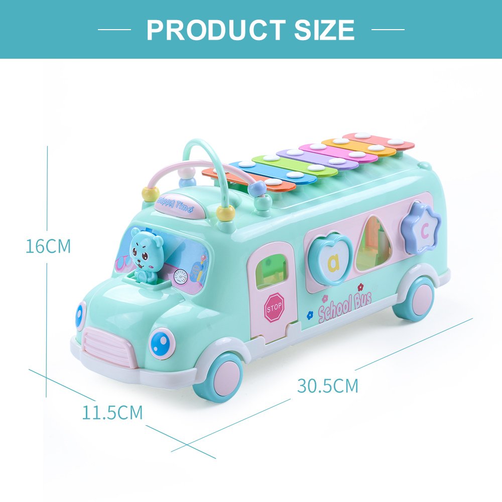 Baby Musical School Bus Xylophone Toy for Toddlers 1-3 Years - Shape Puzzles & Knocking Xylophone Educational Toy for 1 Year Old Boys & Girls - Perfect Christmas Birthday Gift for Learning & Playtime Fun
