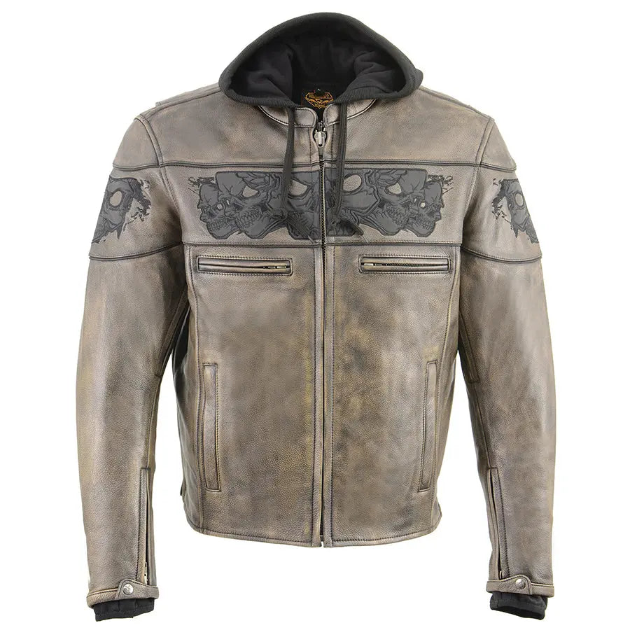 Milwaukee Leather Men's Distressed Brown Motorcycle Jacket with Reflective Skull Design - Stylish Biker Jacket for Scooter Riders & Urban Commuters