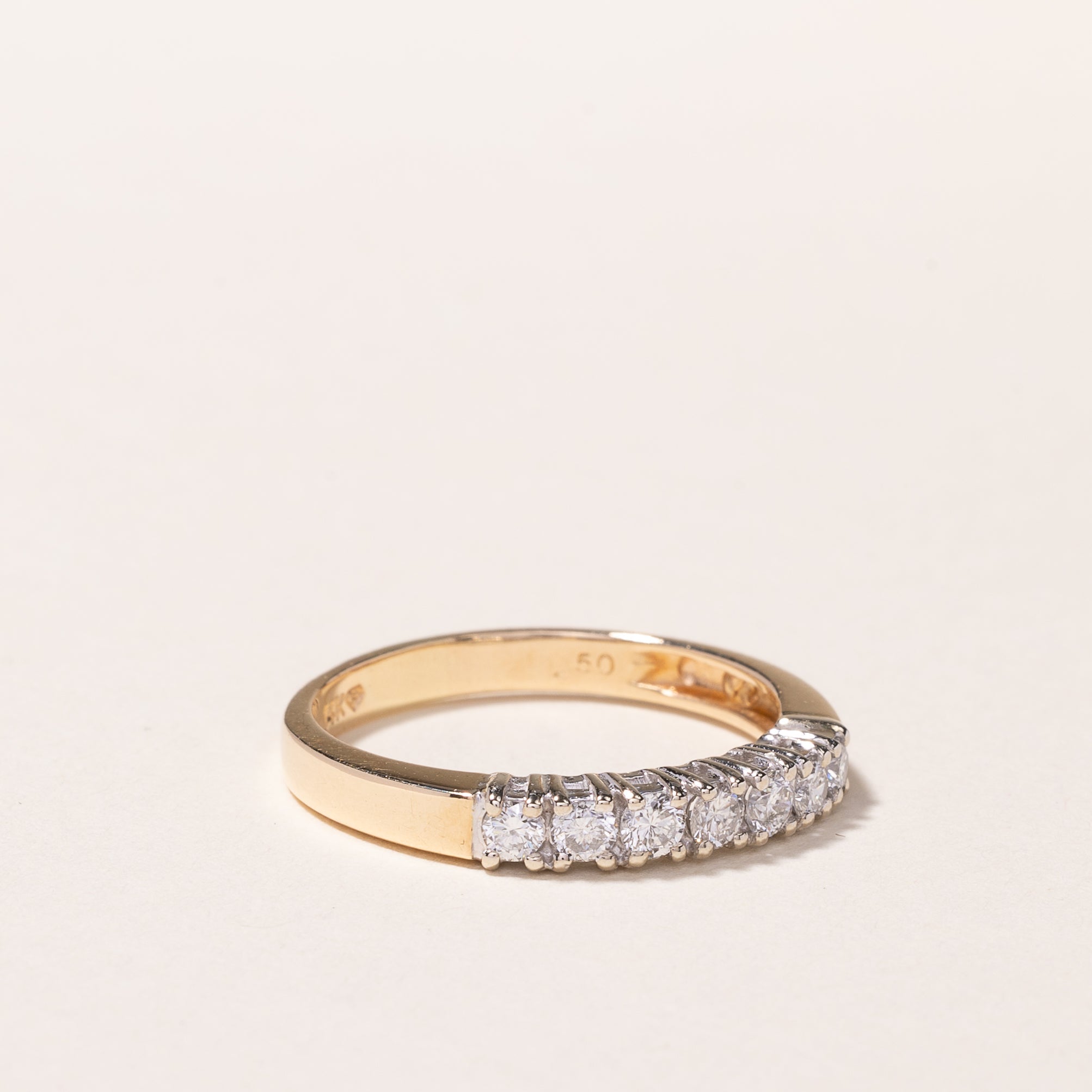 14K Yellow Gold Seven Stone Diamond Band Ring - 0.56 Carat Total Weight (CTW) - Size 8.5 - Elegant Wedding Band, Anniversary Gift, or Everyday Luxury Jewelry for Women