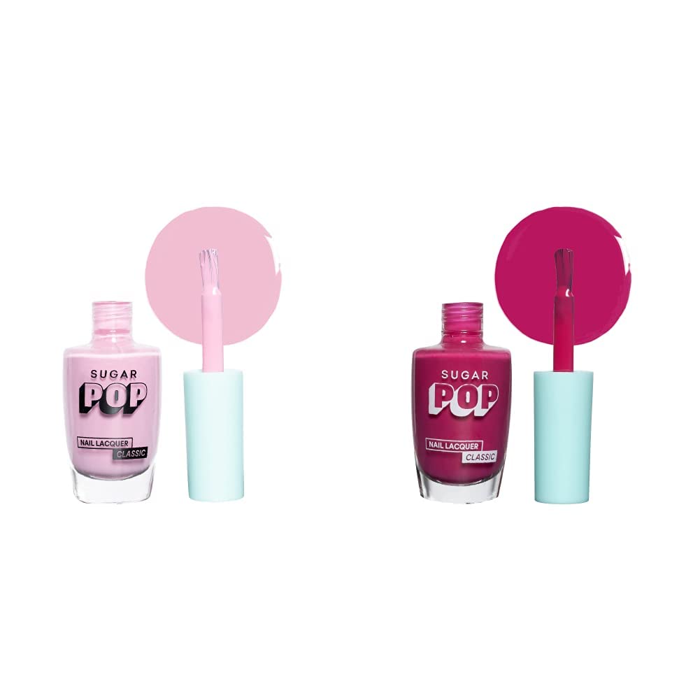 SUGAR POP Quick-Dry Nail Polish Set - 02 Bubblegum Pink & 10 Hot Red (10ml Each) - 45 Second Drying, Chip-Resistant, Long-Lasting High Shine Nail Enamel - Perfect for Manicures, Pedicures, Salon & Home Nail Care