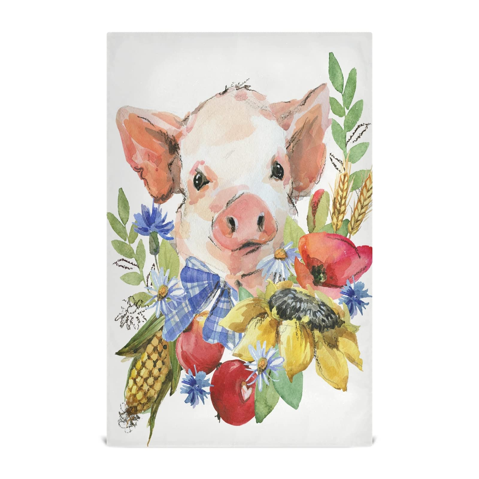 ALAZA Absorbent Kitchen Towels Set of 4 - 28x18 Inch Cute Watercolor Cartoon Pig Design, Soft Dish Drying Cloths for Dishes & Cleaning | Perfect for Home Decor, Kitchen Use & Housewarming Gifts