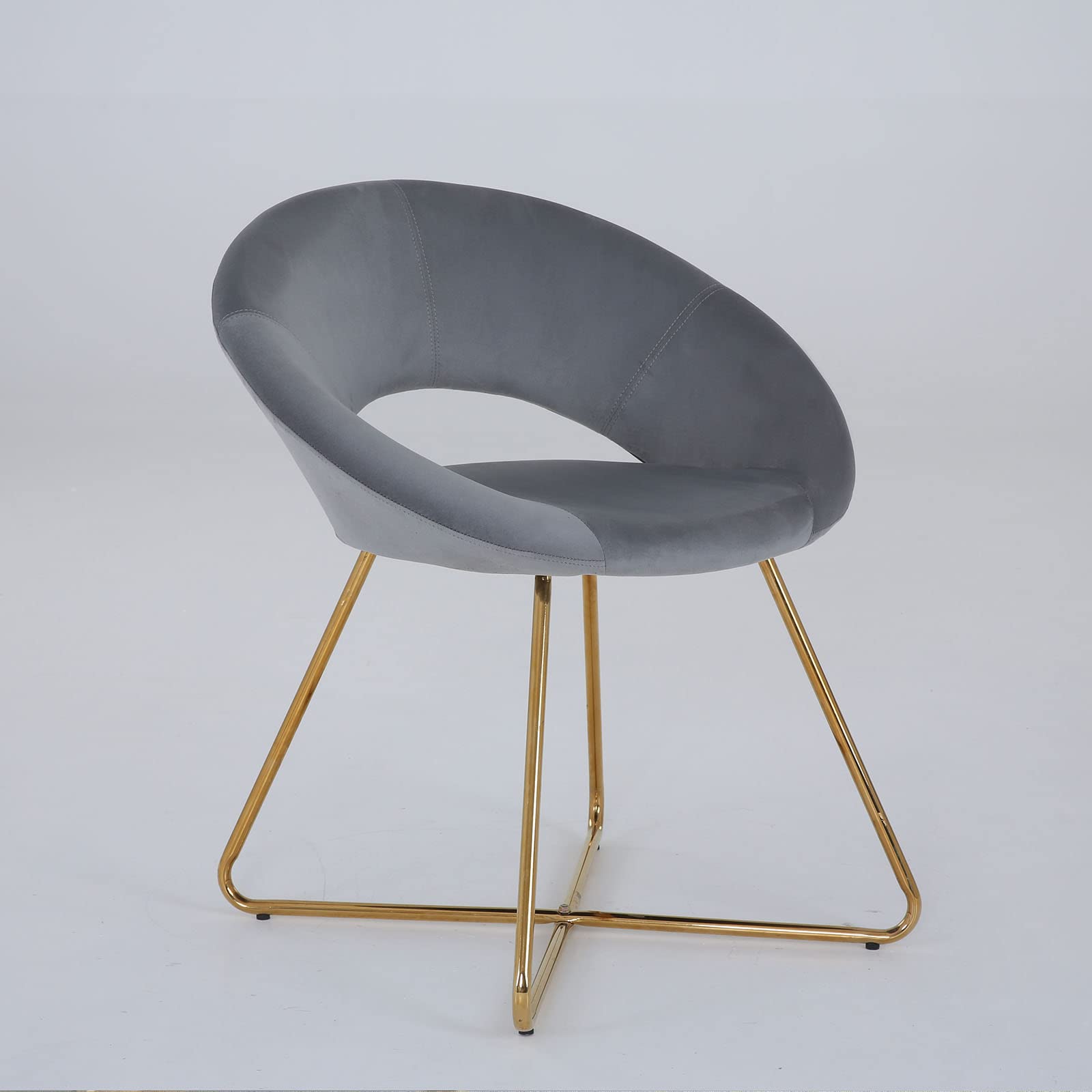 Modern Velvet Dining Chair Set - Upholstered Accent Chair with Gold Base (Grey) for Living Room, Bedroom, Dining Table & Vanity - Comfortable Seating for Home Decor & Entertaining