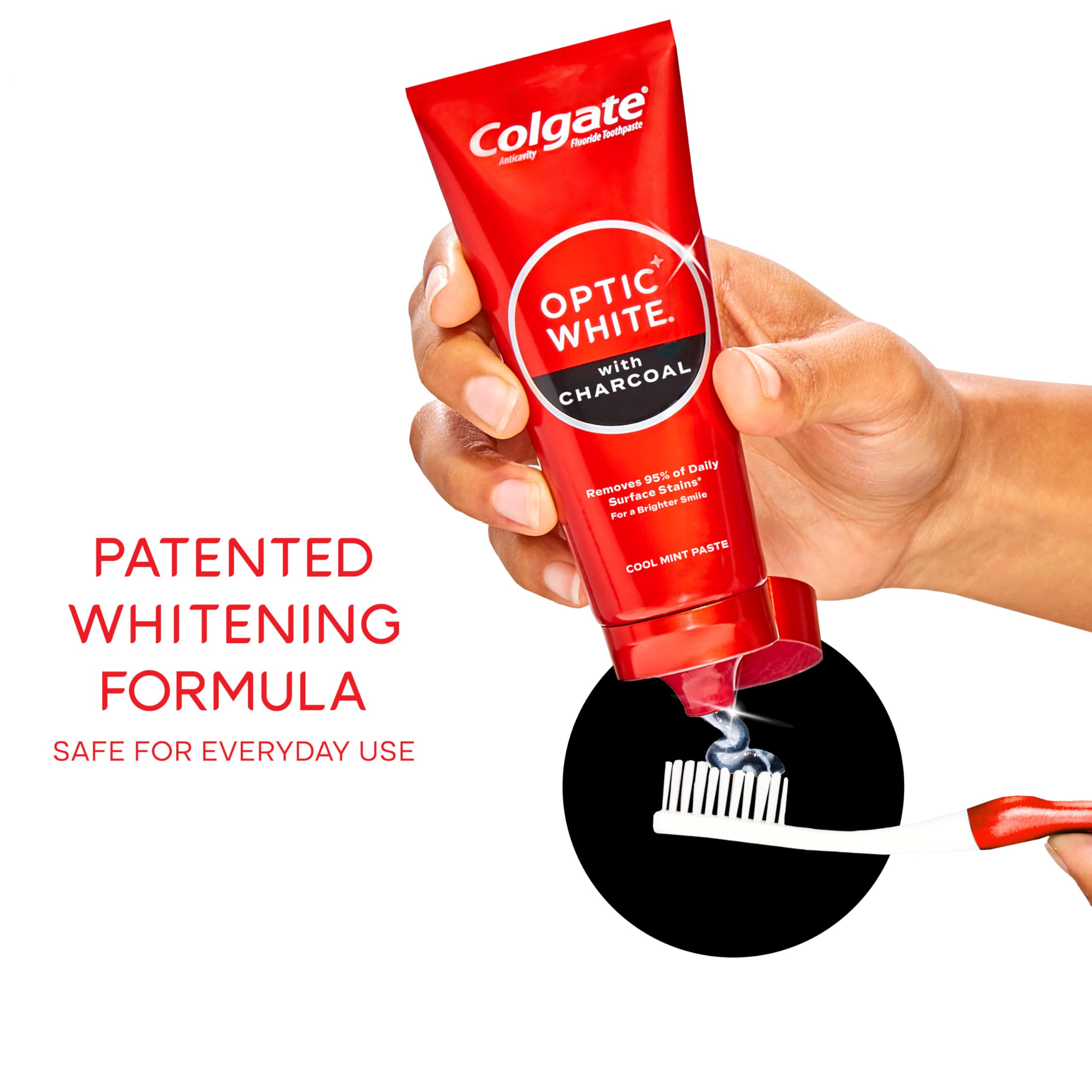 Colgate Optic White Charcoal Whitening Toothpaste - Cool Mint Flavor, Enamel-Safe with Fluoride, 2 Pack (4.2oz Tubes) | Teeth Stain Removal & Fresh Breath for Daily Oral Care