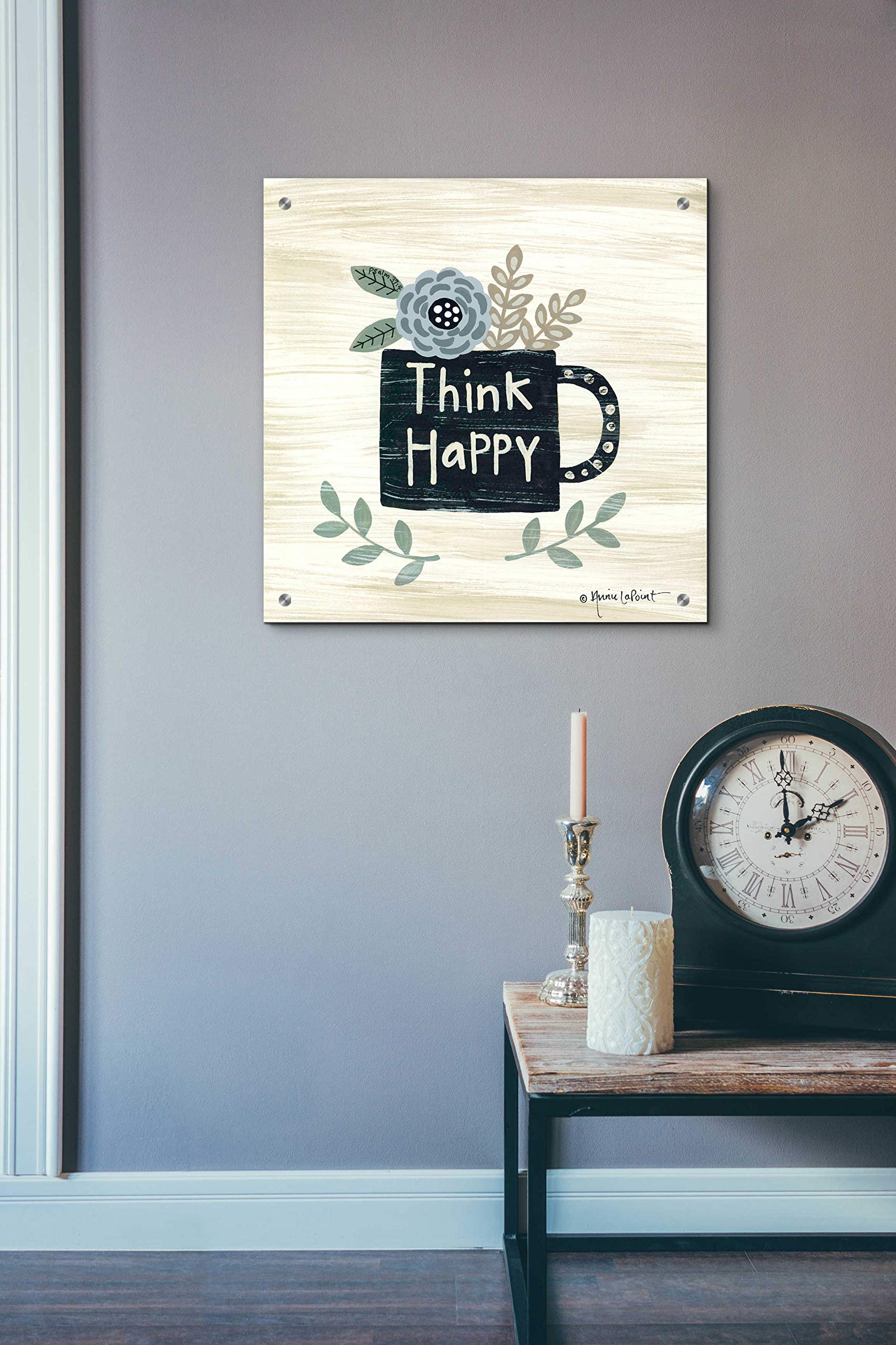 Annie LaPoint 'Think Happy' Acrylic Glass Wall Art - 24x24 Inch Modern Abstract Painting for Living Room, Bedroom & Office Decor
