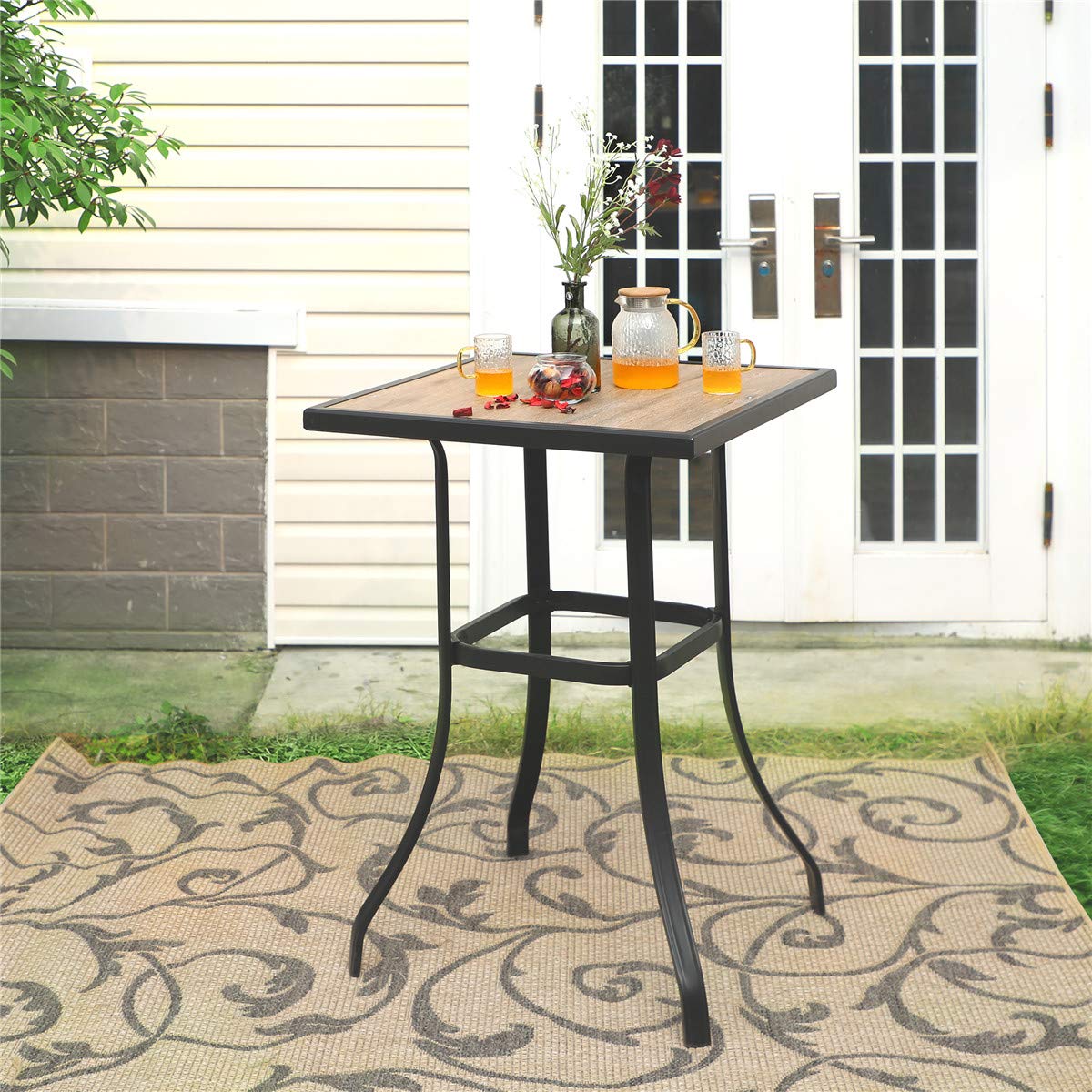 PHI VILLA 3-Piece Patio Swivel Bar Set with 2 Bar Stools & 1 Table - Outdoor Bistro Furniture for Garden, Balcony, Poolside & Backyard Relaxation