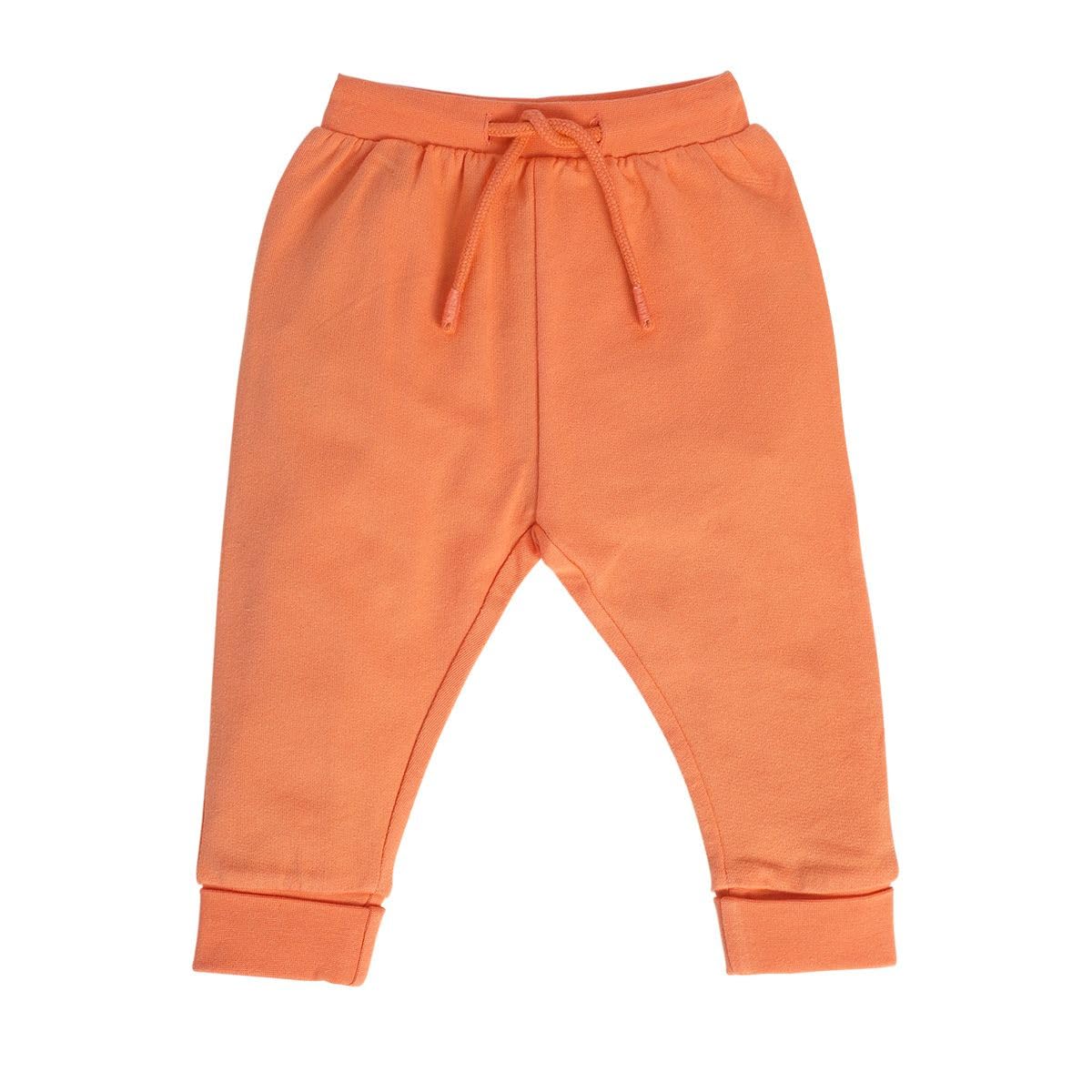 Miniklub Baby Full Length Knitted Cotton Jogger Pants - Soft & Comfortable Orange Joggers for Infants & Toddlers - Perfect for Playtime, Daycare & Family Outings
