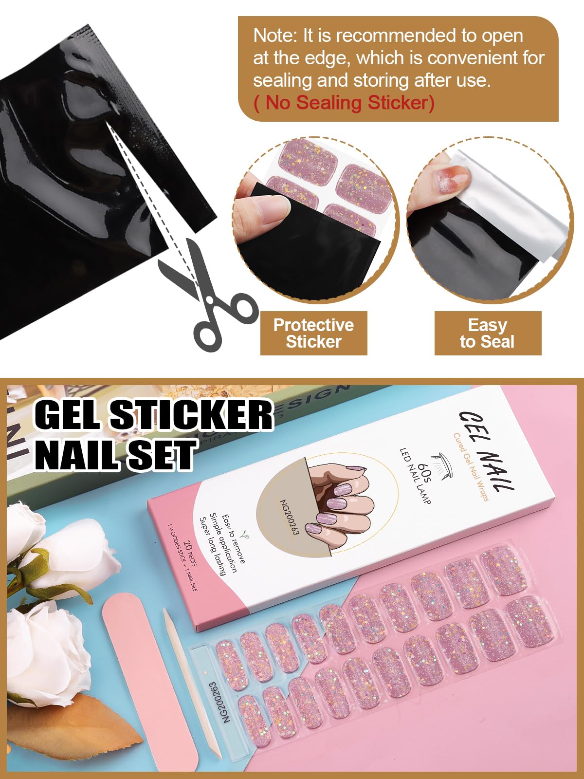 Kalolary 20-Pack Luminous Glitter Gel Nail Polish Stickers - Semi-Hardened Self-Adhesive Nail Art Decals for UV/LED Lamp Curing | Perfect for DIY Manicures, Salon Nail Designs & Party Glam Looks