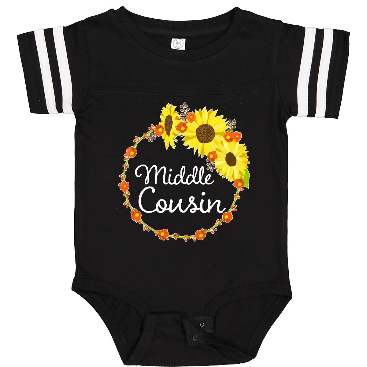 Inktastic Middle Cousin Sunflower Wreath Baby Bodysuit - Cute Floral Outfit for Infants & Toddlers - Perfect for Family Photos, Holidays & Special Occasions