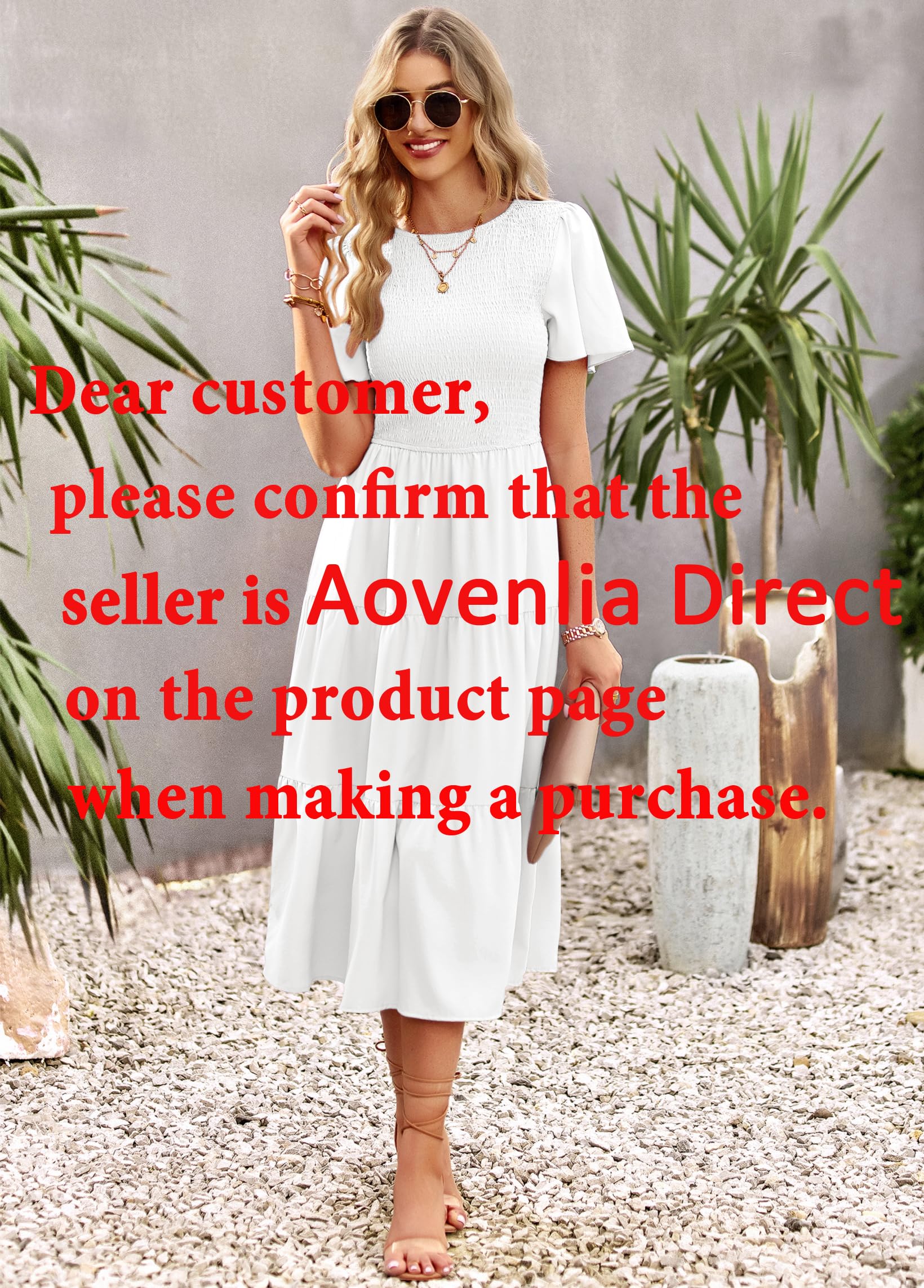 2024 Women's Summer Midi Dress - Casual Boho Tiered Dress with Pockets, Crew Neck & Elastic Waist - Perfect for Beach Vacations, Date Nights & Outdoor Parties (White)