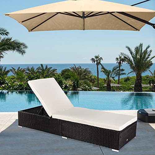 VINGLI Adjustable Wicker Patio Chaise Lounge Chair - All Weather Rattan Outdoor Daybed with Adjustable Backrest & Soft Cushions - Perfect for Poolside, Garden, Backyard Relaxation (Black)