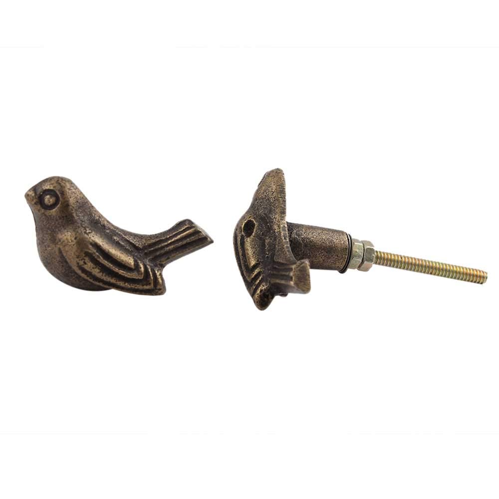 Vintage Golden Handmade 2-Piece Dresser Knobs - Antique Iron Cabinet Drawer Pulls with Bird Design for Bedroom, Kitchen & Bathroom Decor