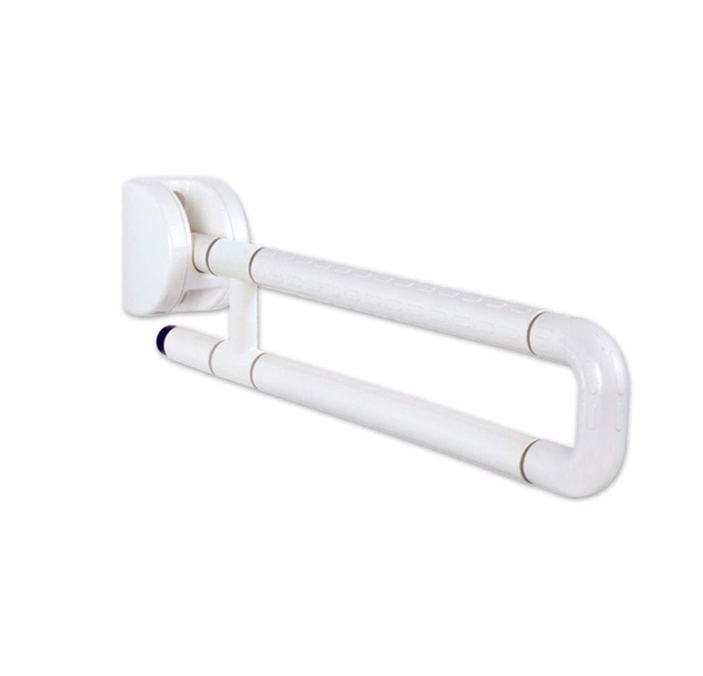 Foldable Stainless Steel U-Shape Bathroom Safety Grab Bar - Adjustable 24/30 Inch Toilet Handrail for Elderly & Disabled - White Nylon Coated Shower Assist Tool with Towel Holder - Ideal for Bathroom, Shower & Mobility Support