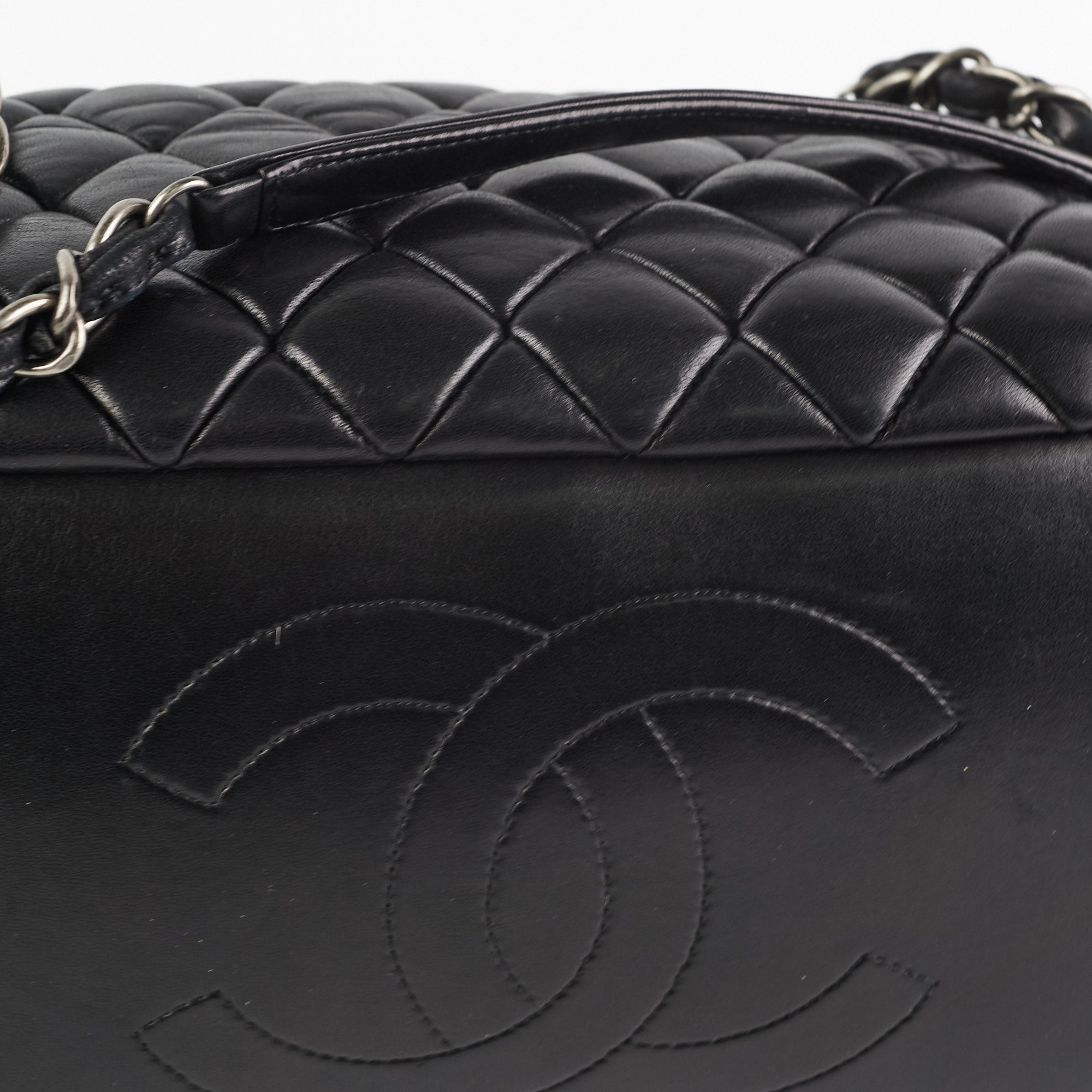 Chanel Quilted Leather Bowling Bag - Classic Black Designer Handbag for Women | Perfect for Work, Travel & Evening Events