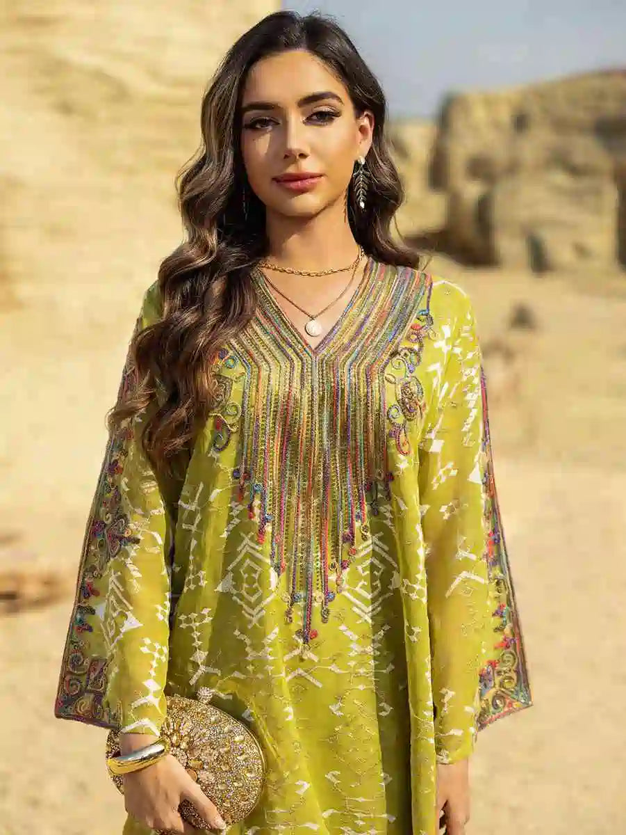 Elegant Eid Dress with Embroidery Applique - Flowy Caftan Kaftan Maxi Dress #25468 for Women - Perfect for Holiday Celebrations, Parties & Special Occasions