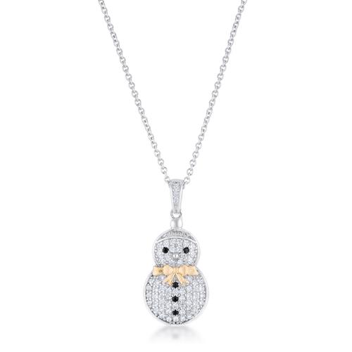 0.35 Carat CZ Two-Tone Snowman Pave Pendant Necklace - Christmas Holiday Jewelry Gift for Women - Perfect for Festive Parties & Winter Celebrations