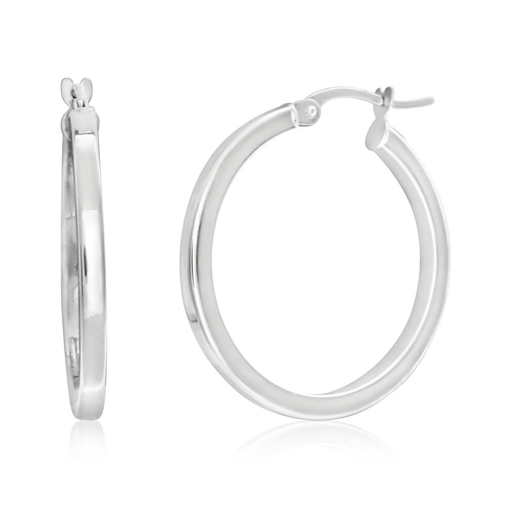 9ct White Gold Square 20mm Hoop Earrings for Women - Classic Minimalist Stud Earrings for Everyday Wear, Party & Gift Giving