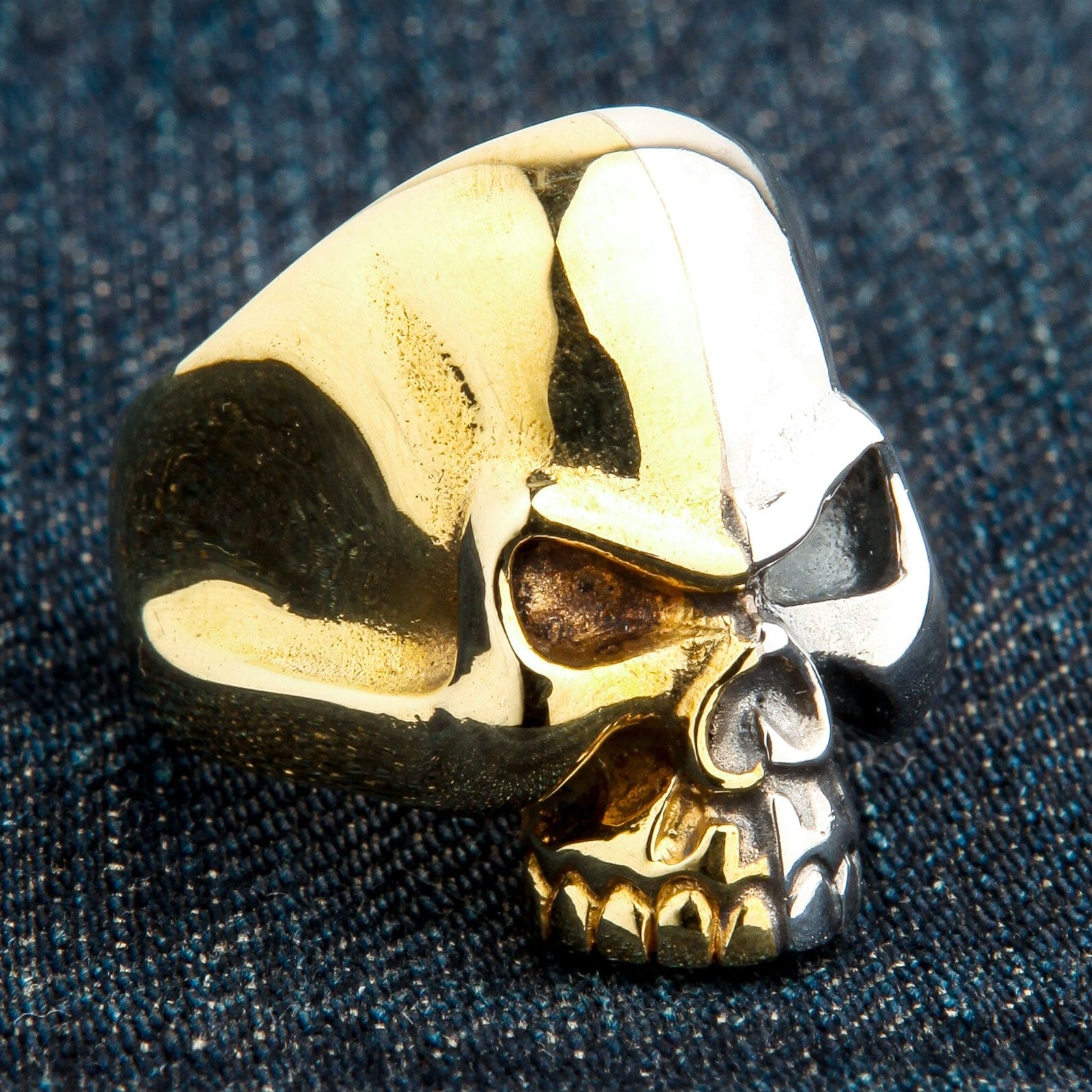 Two Tone Rider Silver Brass Skull Biker Ring for Men - Gothic Punk Jewelry - Perfect for Motorcycle Enthusiasts & Rock Fashion Lovers