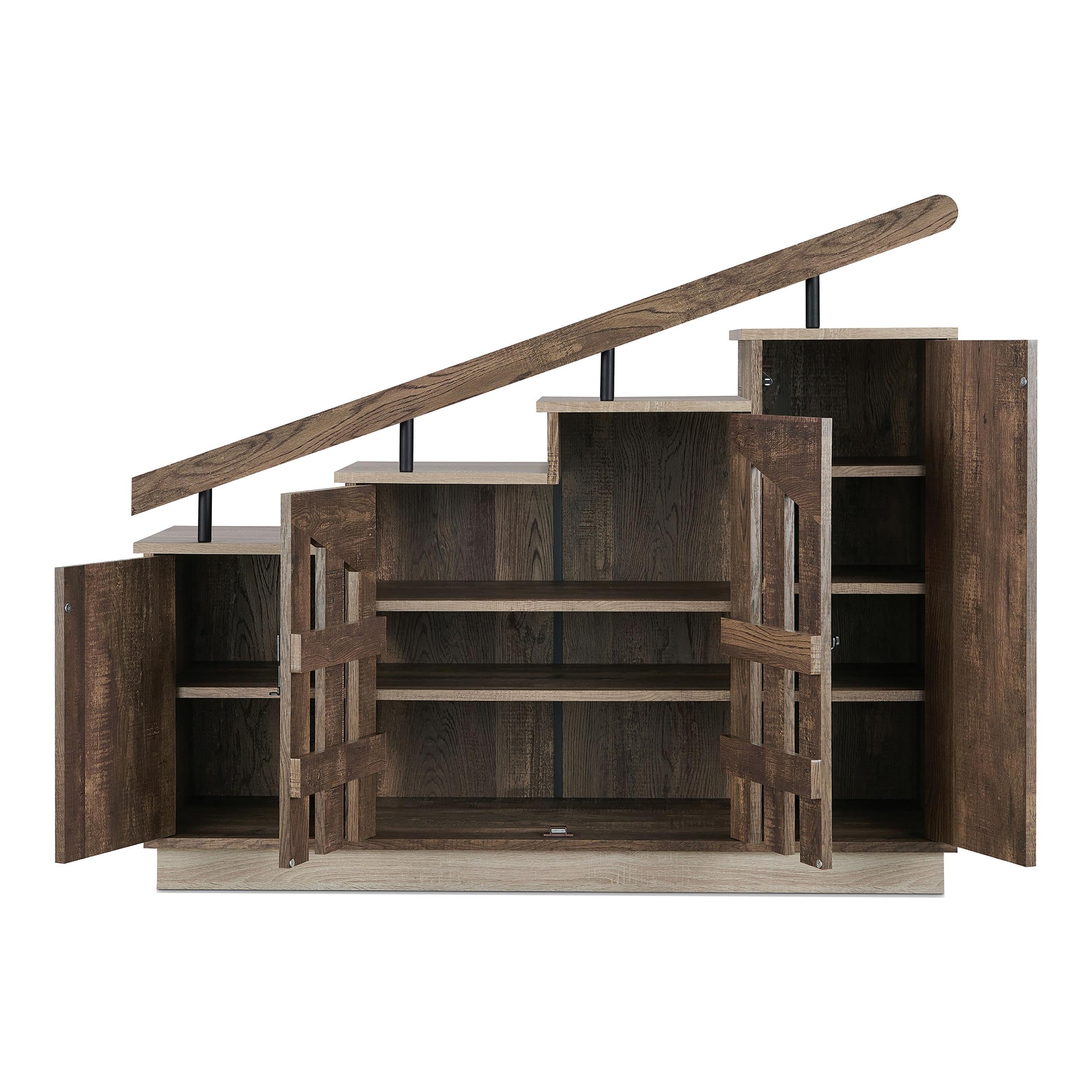 Furniture of America Barstead Wood Staircase Shoe Cabinet in Reclaimed Oak - Space Saving Entryway Storage for Small Homes & Apartments