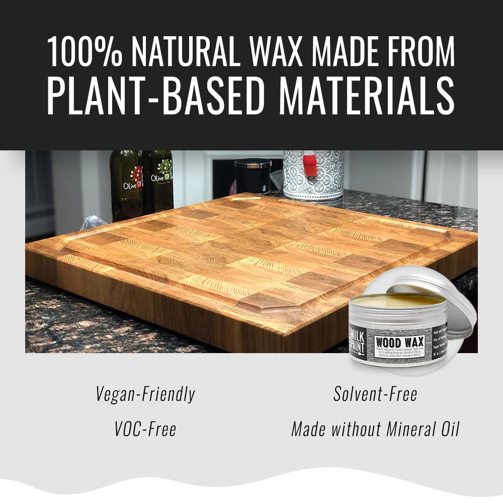 Real Milk Paint Wood Wax - 16 oz Food Grade Vegan Finish for Unfinished Furniture, Cutting Boards & Butcher Blocks | Safe for Kitchenware & DIY Woodworking Projects