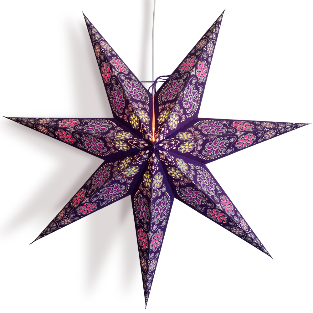 3 Pack 24 Inch Purple Winds 7 Point Paper Star Lantern with LED Bulbs & Cord - Decorative Hanging Party Lights for Bedroom, Wedding, Christmas & Outdoor Decor