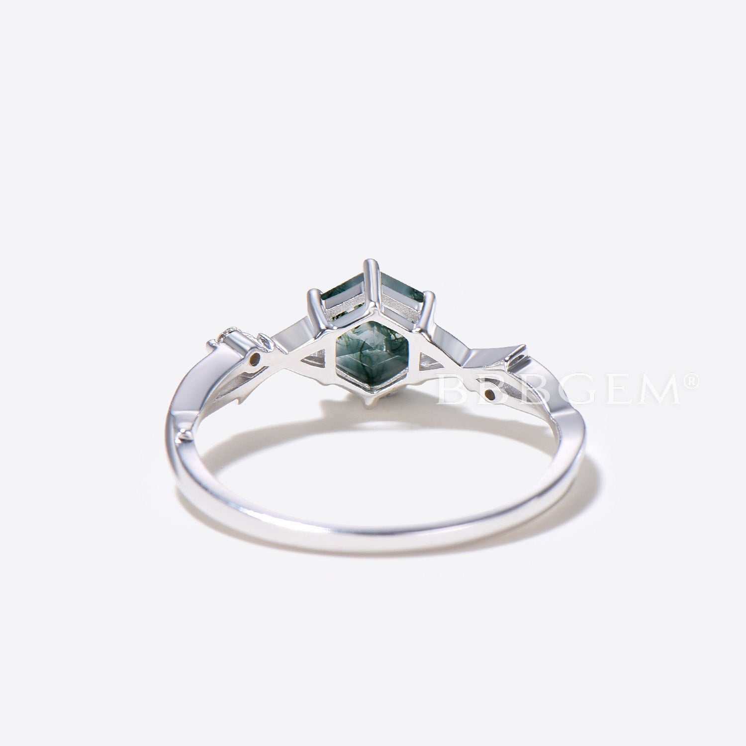 Twisted Vine Moss Agate Moissanite Engagement Ring - Hexagon Cut Wedding Band for Women, Nature-Inspired Jewelry for Brides, Anniversary Gifts & Boho Style Occasions