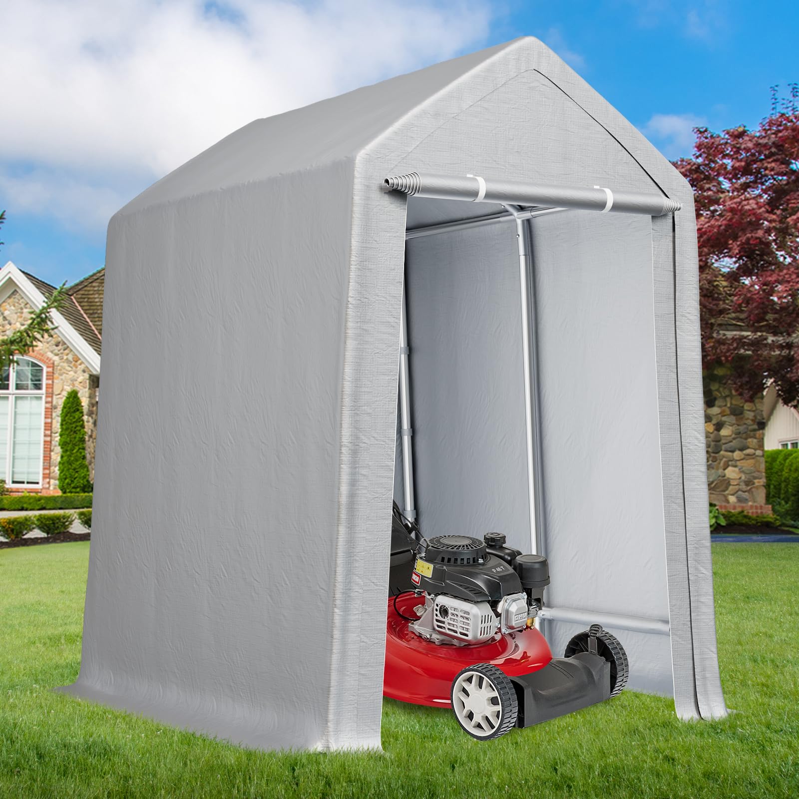 GARVEE 12'x12' Heavy Duty Waterproof Carport with Roll Up Door - Portable Garage Shelter for Cars, Boats, RV & Outdoor Storage | Weatherproof Vehicle Protection for Driveway, Backyard & Camping