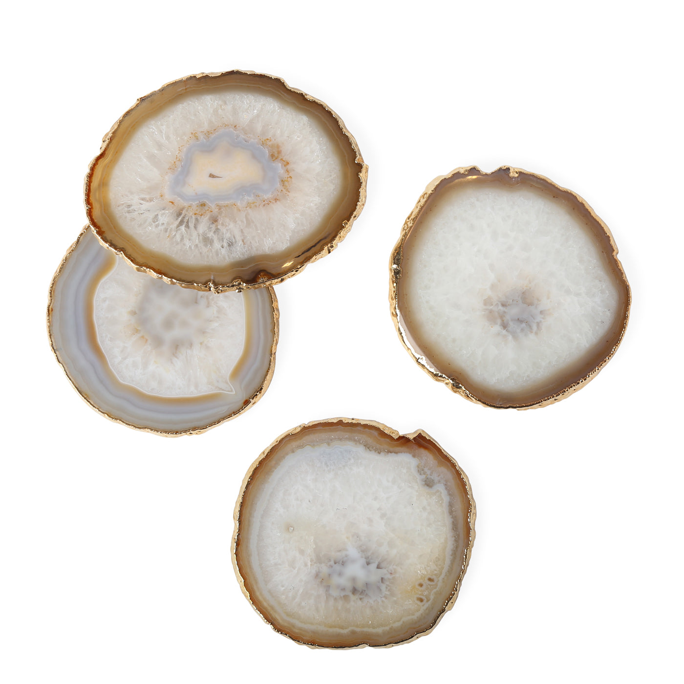 Premium Natural Agate Coasters Set with Gold Trim - Elegant Stone Drink Coasters for Home Bar, Coffee Table & Wedding Decor
