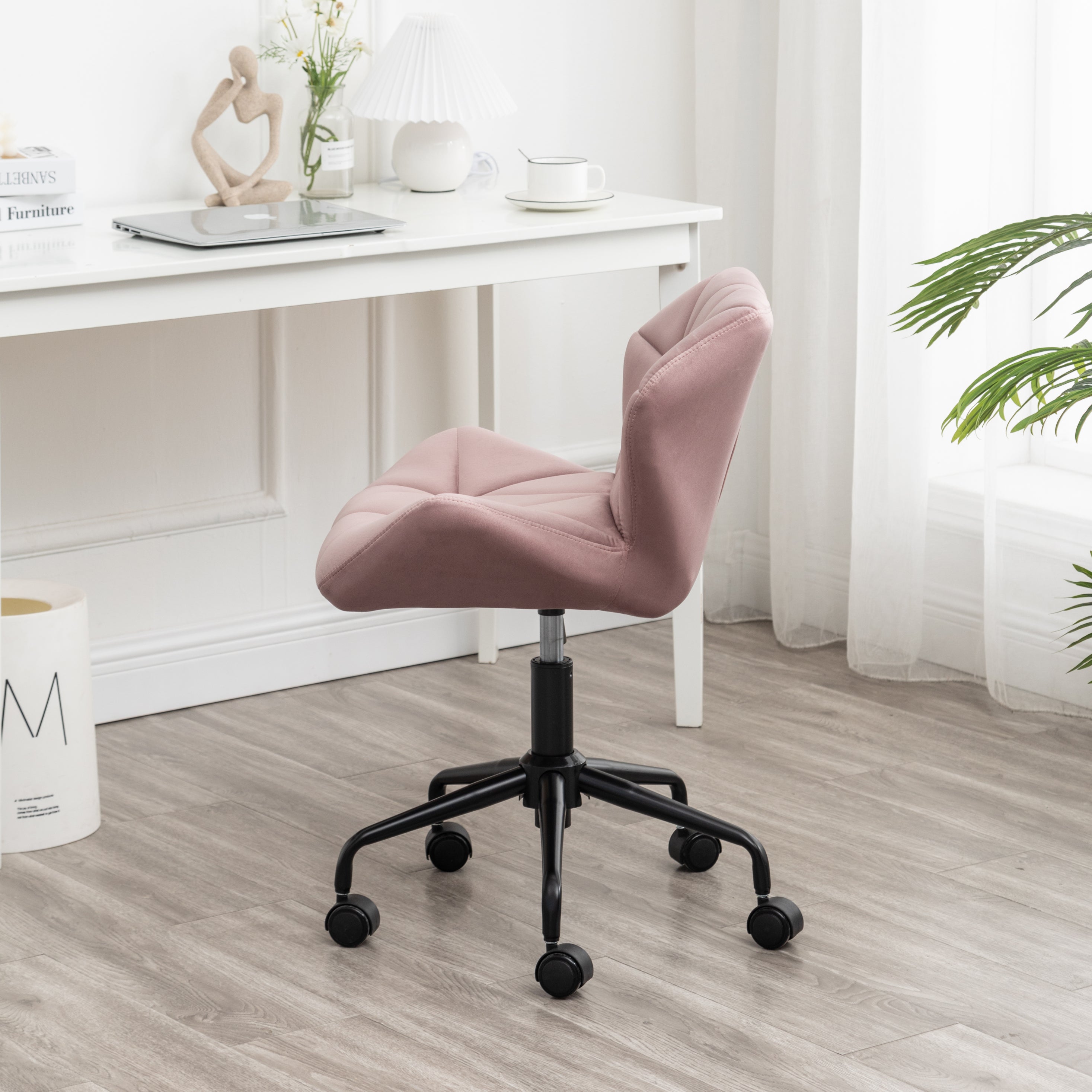 Roundhill Furniture Eldon Diamond Tufted Adjustable Swivel Office Chair - Ergonomic Executive Desk Chair with Lumbar Support, 360° Rotation, and Height Adjustment in Mauve Velvet Fabric for Home Office, Study, or Workspace