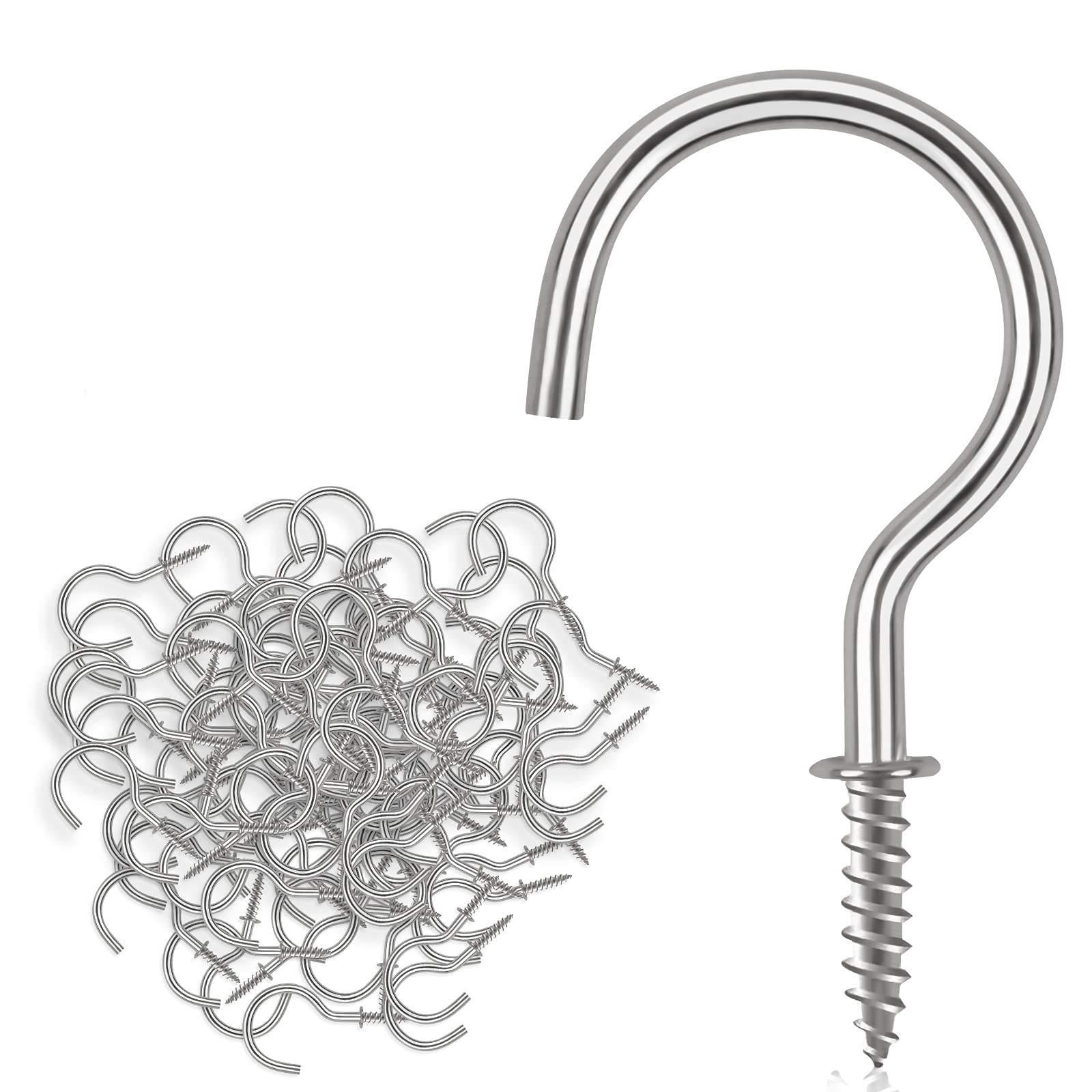 3/4 Inch Metal Screw in Ceiling Hooks - 160 Pack Silver Cup Screw Hooks for Plant Hangers, Wind Chimes & Kitchen Storage - Heavy Duty Indoor/Outdoor Hanging Solution for Home, Garden & Garage Organization