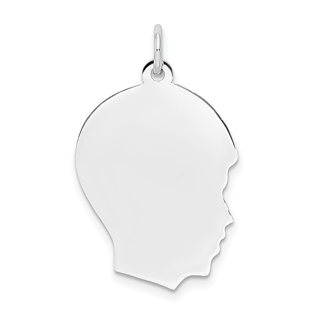 14K White Gold Engravable Boy Charm Necklace Pendant - Medium .013 Depth Facing Right - Baby Disc Girl Head Fine Jewelry for Women - Perfect Gift for Her, Mom, Grandma - Ideal for Birthdays, Anniversaries & Mother's Day