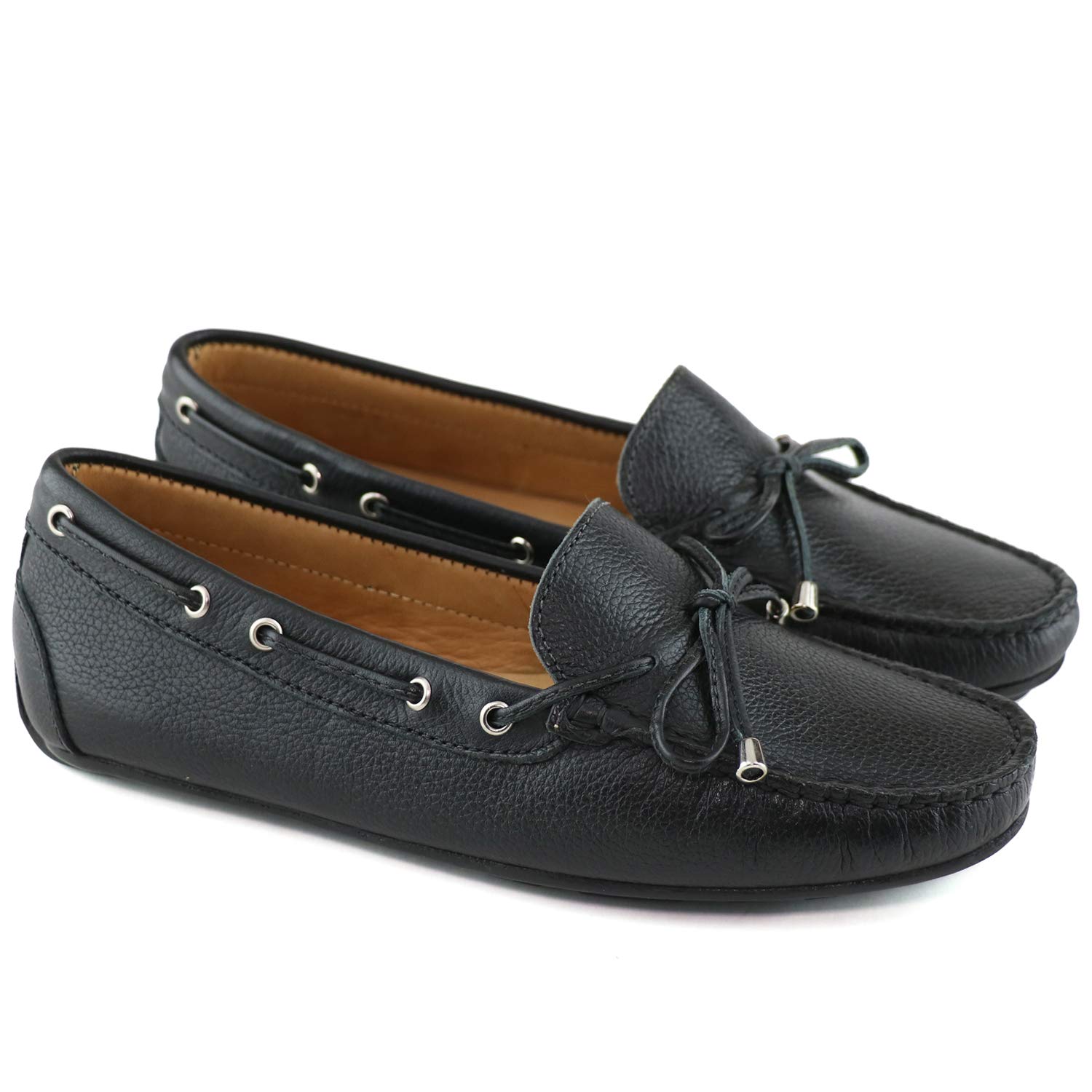 MJNY Women's Genuine Leather Driving Moccasins - Comfortable Lightweight Slip-On Loafers with Classic Tie Bow Design | Perfect for Casual Wear, Work & Travel