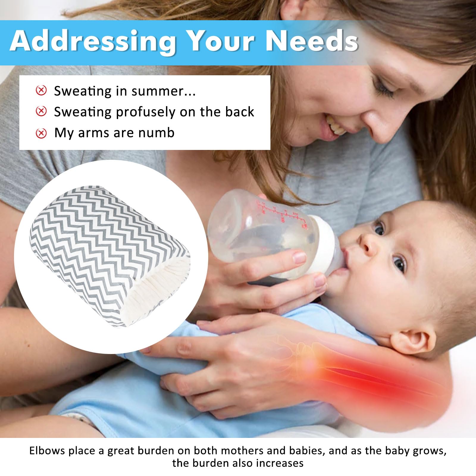 Soft Cotton Nursing Arm Pillow for Newborns - Portable & Washable - Perfect for Breastfeeding Support at Home or Travel (Grey Stripes)