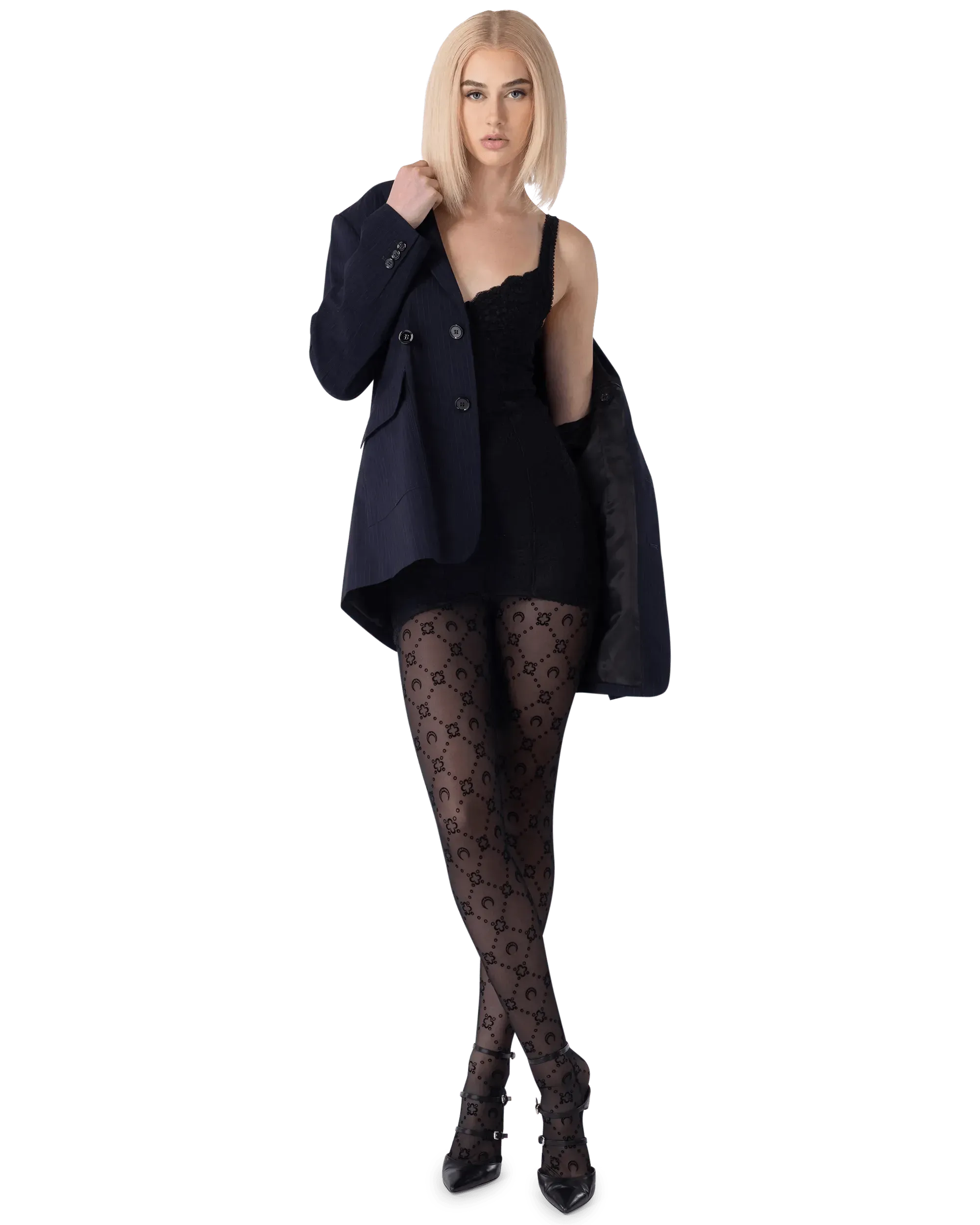 Moonogram Flocked Mesh Tights - Women's Fashion Sheer Pantyhose for Party, Cosplay & Everyday Wear