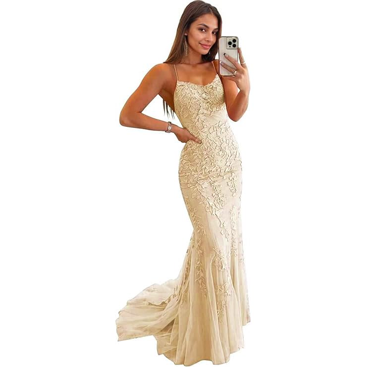 Elegant Women's Lace Prom Dresses Long Mermaid Tulle Appliques Formal Party Evening Gowns for Homecoming, Wedding, and Special Occasions