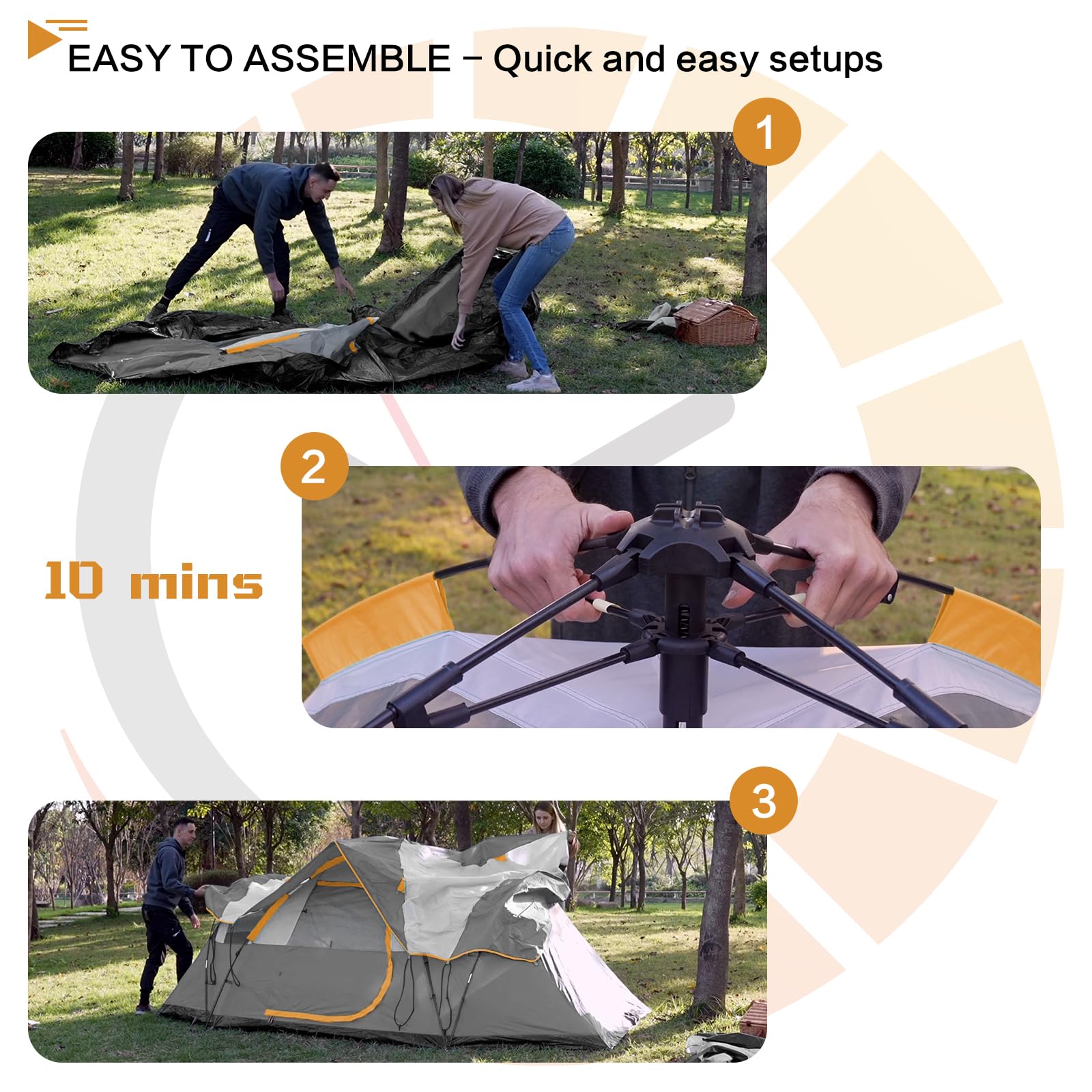 6 Person Family Camping Tent - Waterproof Windproof Outdoor Tent with Top Rainfly, Easy Setup Pop Up Tent for Camping, Hiking, Travel & Backpacking | Perfect for Family Adventures, Beach Trips and Music Festivals