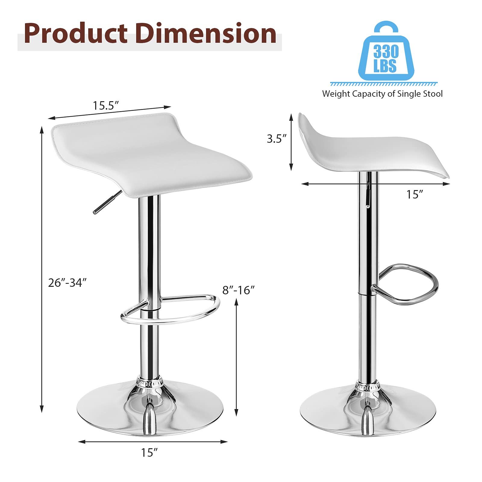 **Casart Adjustable Swivel Bar Stools Set of 4 - PU Leather Counter Height Stools with Footrest & Chrome Base, Hydraulic Modern Bar Chairs for Kitchen Island, Dining Room, Pub, or Cafe - Perfect for Entertaining & Casual Dining (White)**