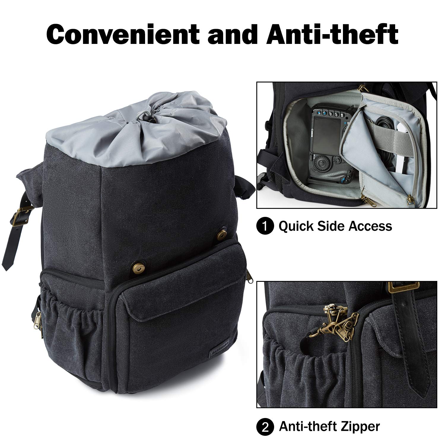 BAGSMART Anti-Theft DSLR SLR Camera Backpack - Waterproof Canvas Photography Bag with Rain Cover, Fits 15