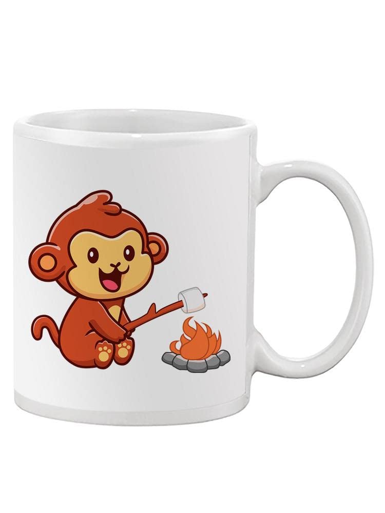 Funny Monkey Roasting Marshmallows Coffee Mug - Cute Ceramic Cup for Hot Drinks, Perfect for Camping, Gifts & Coffee Lovers
