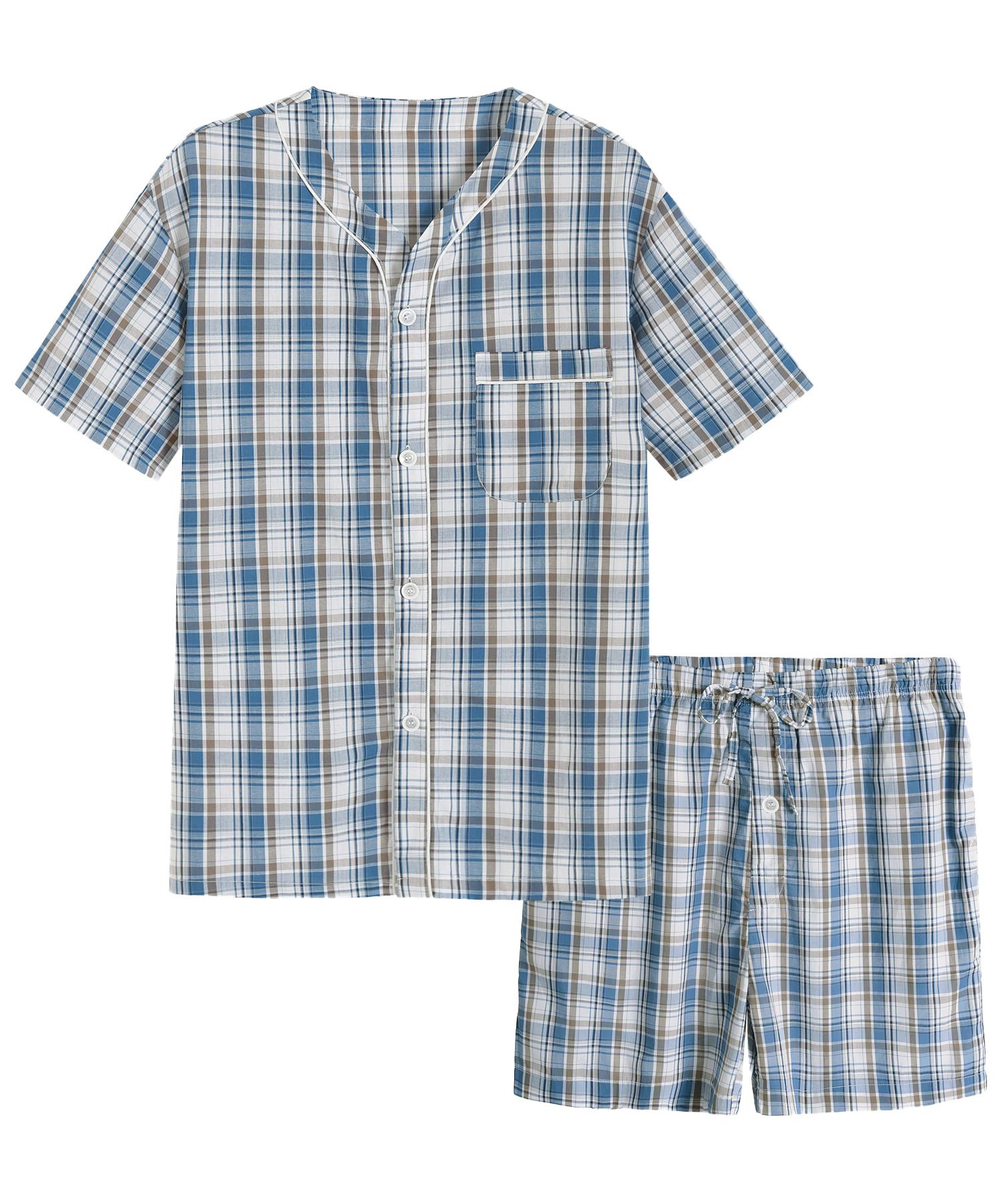 Men's Summer Cotton Pajamas Shorts Set - Breathable Sleepwear for Hot Weather - Perfect for Lounging, Sleeping & Vacation