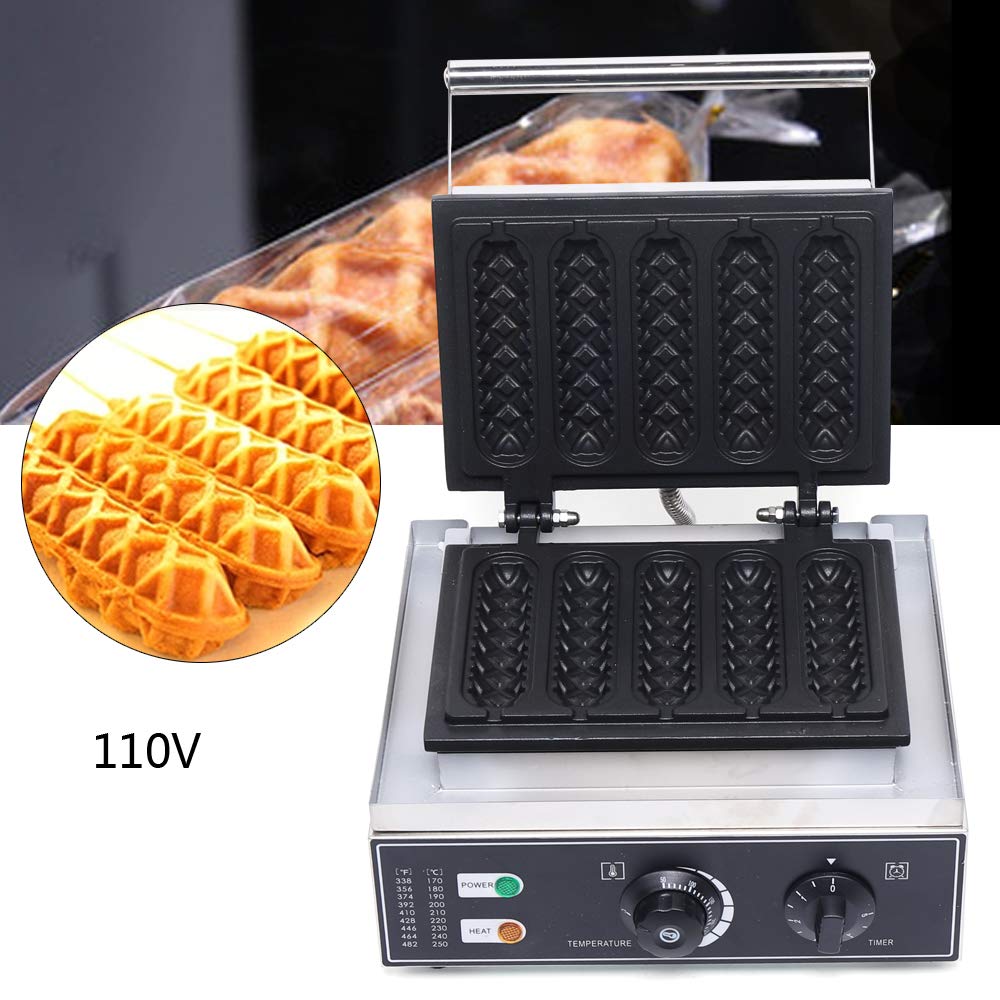 Commercial Electric Waffle Maker Machine 1500W - 5PCS Nonstick Plates for Crispy Waffles, Paninis, Hash Browns & Hot Dogs - Stainless Steel 110V Household Waffle Cone Maker - Perfect for Breakfast, Cafes, Restaurants and Food Trucks