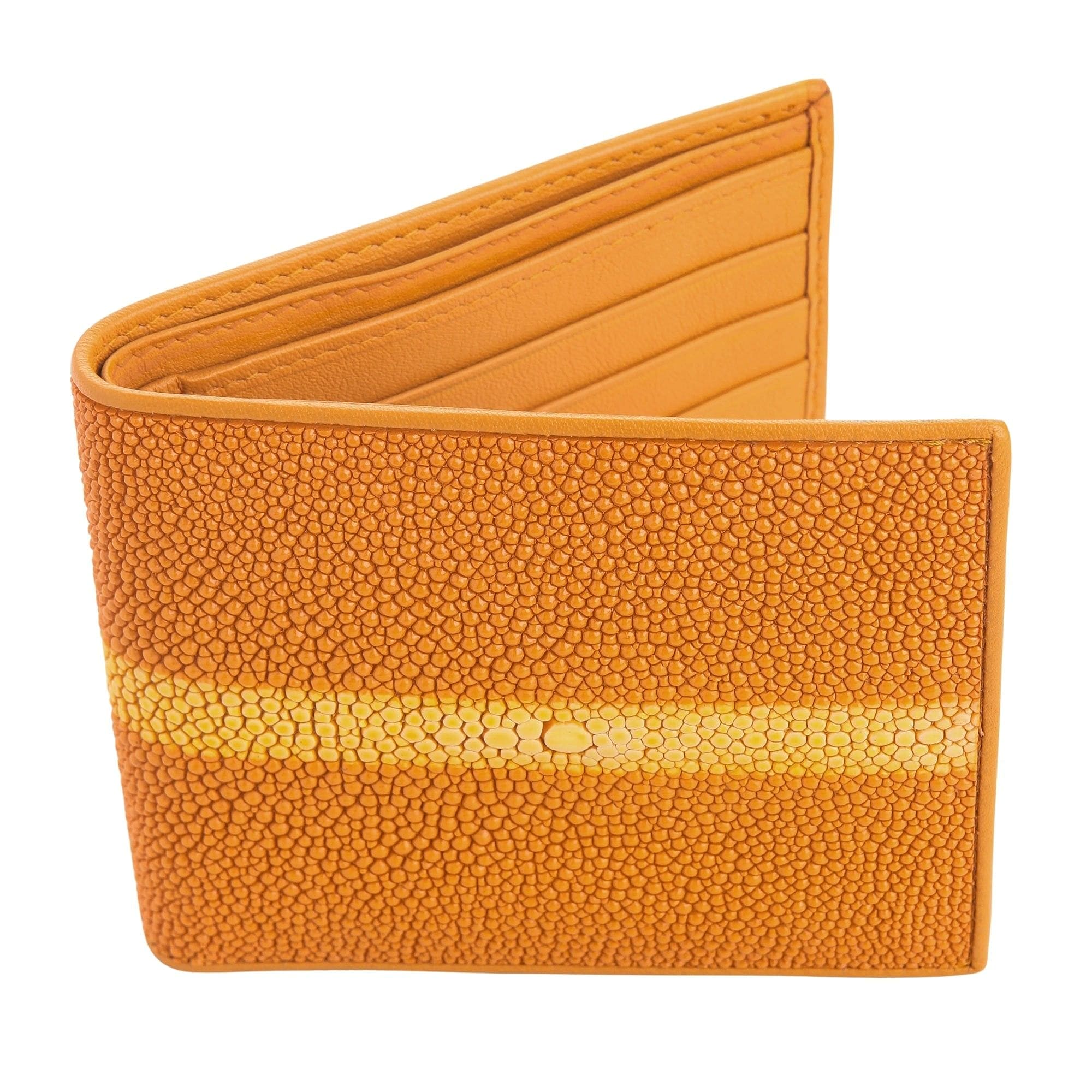 Genuine Orange Stingray Skin Leather Wallet for Men - Slim RFID Blocking Bifold Wallet with Money Clip - Perfect Gift for Dad, Husband, Boyfriend (Business, Travel, Everyday Use)
