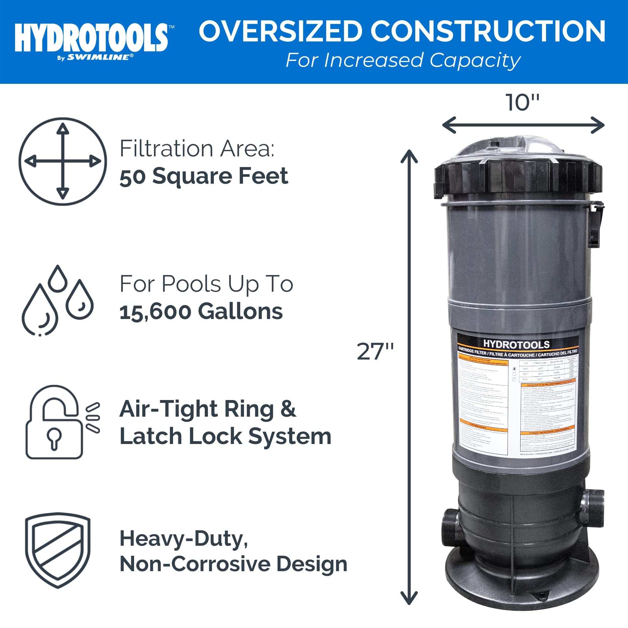 SWIMLINE HYDROTOOLS Above-Ground Pool Cartridge Filter Tank - 50 Sq Ft Sure-Flo System with Replacement Element | Perfect for Backyard Swimming Pool Maintenance & Water Filtration