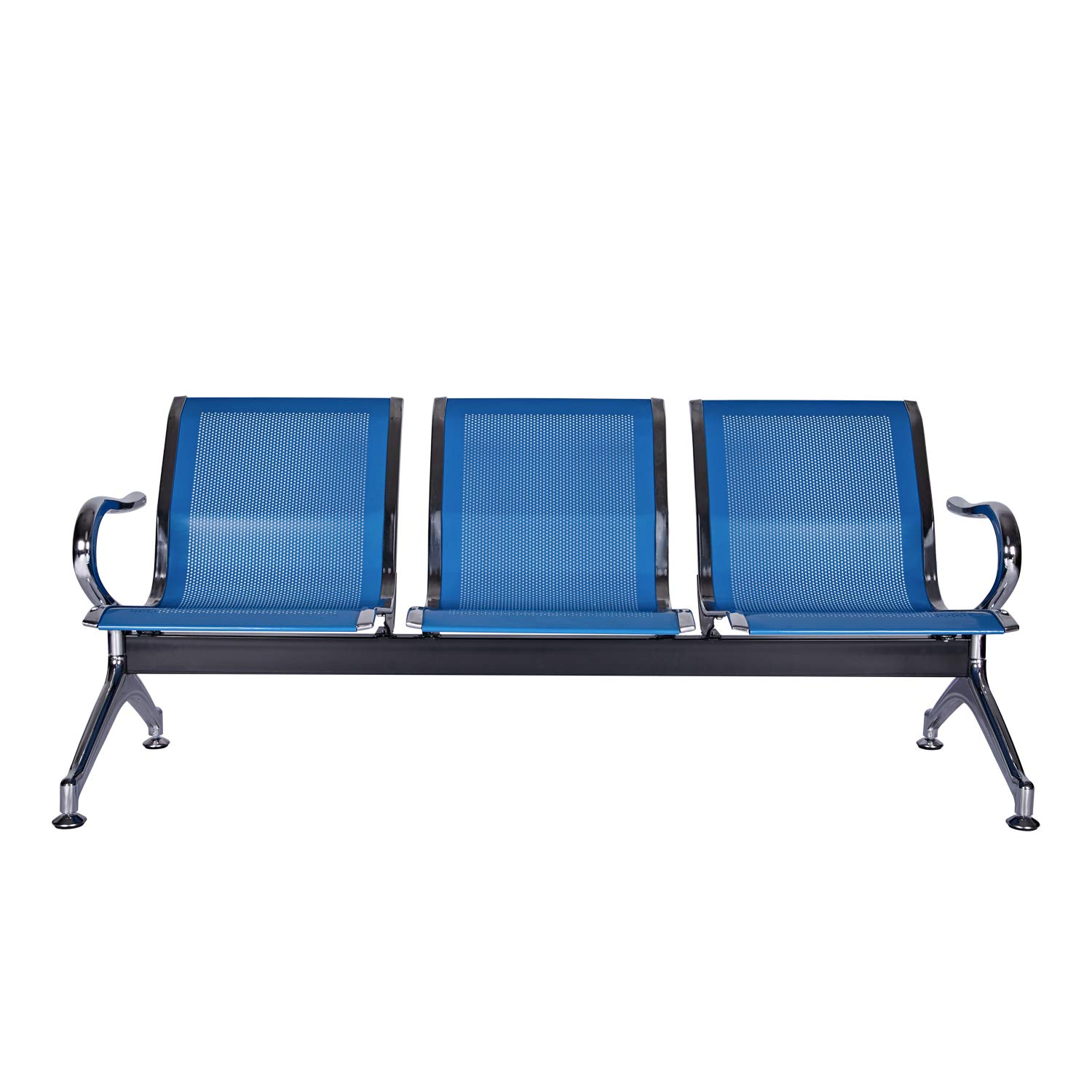 3-Seat Waiting Room Chairs with Arms - Durable Reception Bench for Airport, Hospital, Bank & School Lobby - Comfortable Guest Seating Solution for High-Traffic Areas - Blue