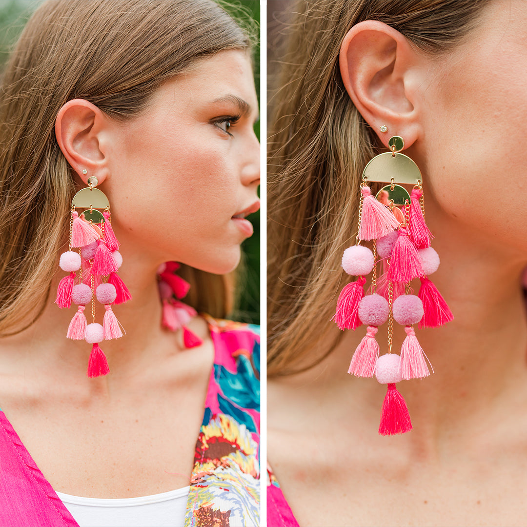 Stylish Pink Tassel Statement Earrings for Women - Trendy Dangle Drop Jewelry for Parties, Weddings & Special Occasions