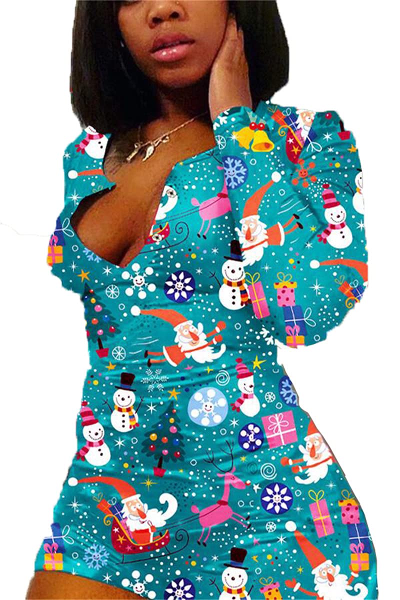 Women's V-Neck Bodysuit Jumpsuit - Floral Print Short Romper with Stretchy Long Sleeves | Comfy Pajama Outfit for Lounge Wear, Sleepwear & Casual Home Fashion