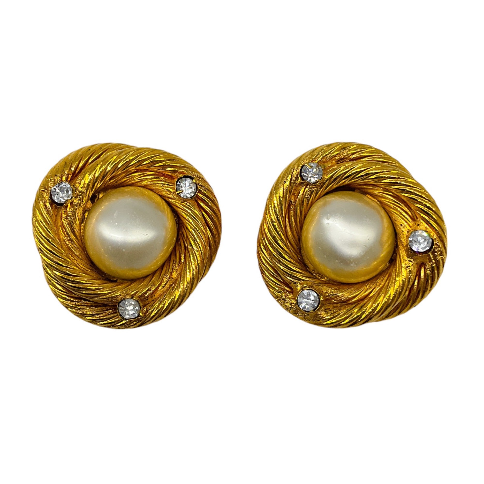 Chanel Gold Pearl Swirl Clip On Earrings for Women - Fashion Luxury Jewelry Gift for Party, Wedding & Special Occasions