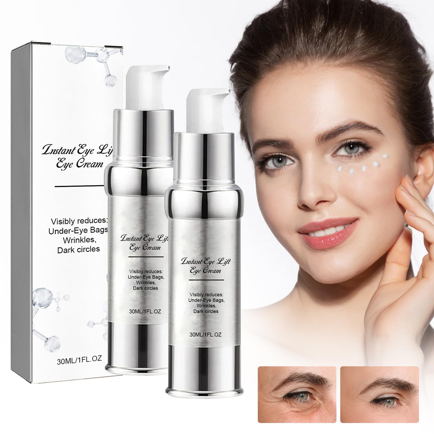 Glozie Anti Wrinkle Eye Serum with PEG-8 Complex - Firming & Tightening Eye Cream for Wrinkles & Aging - Instant Eye Lift Treatment (2 Pack) - Perfect for Daily Skincare Routine & Nighttime Anti-Aging Care