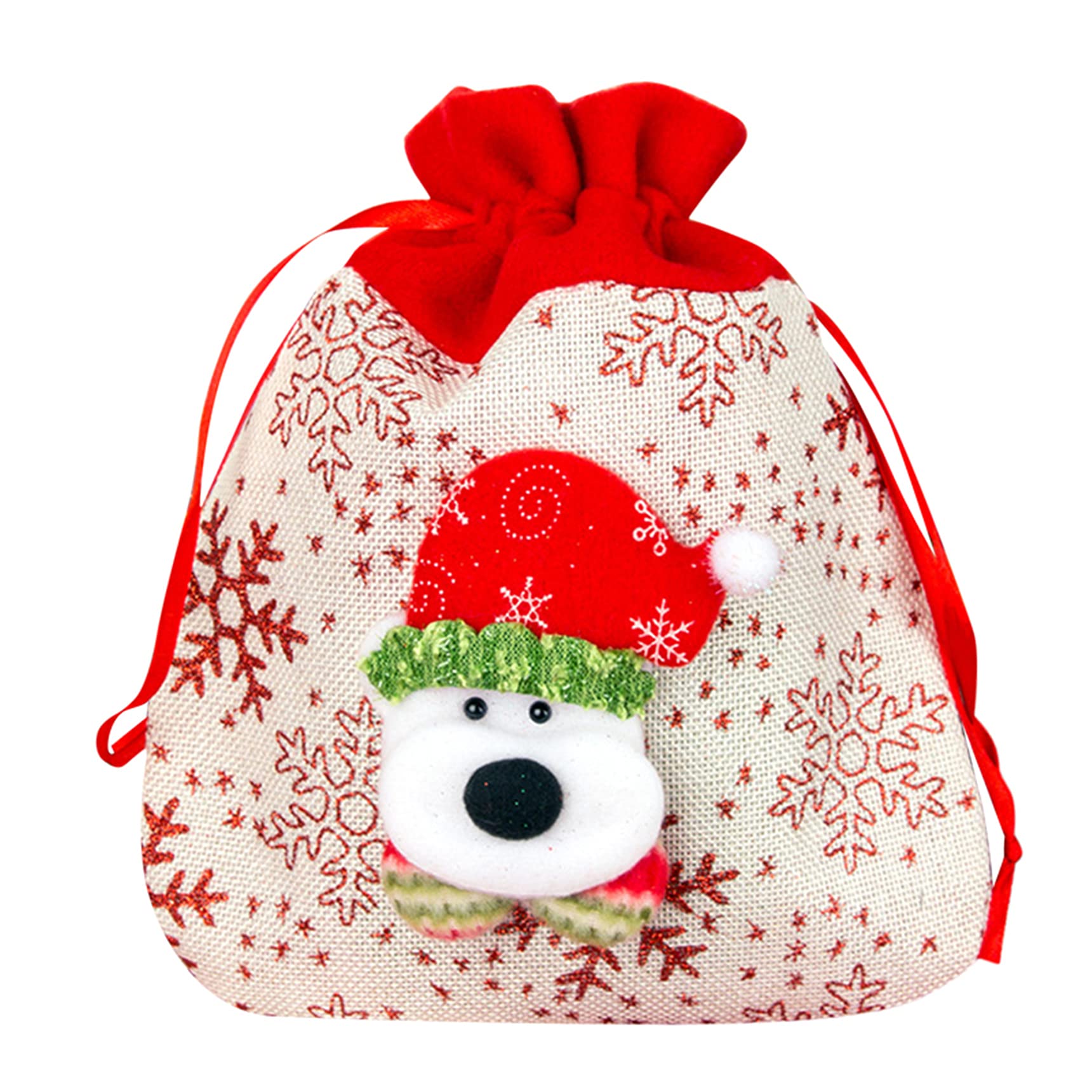 SGKJ Christmas Candy Bags - 10 Pack Drawstring Linen Burlap Gift Treat Bags for Xmas, Wedding, Party, Birthday & DIY Crafts (Little Bear Design) - Perfect for Holiday Treats, Party Favors & Handmade Gifts