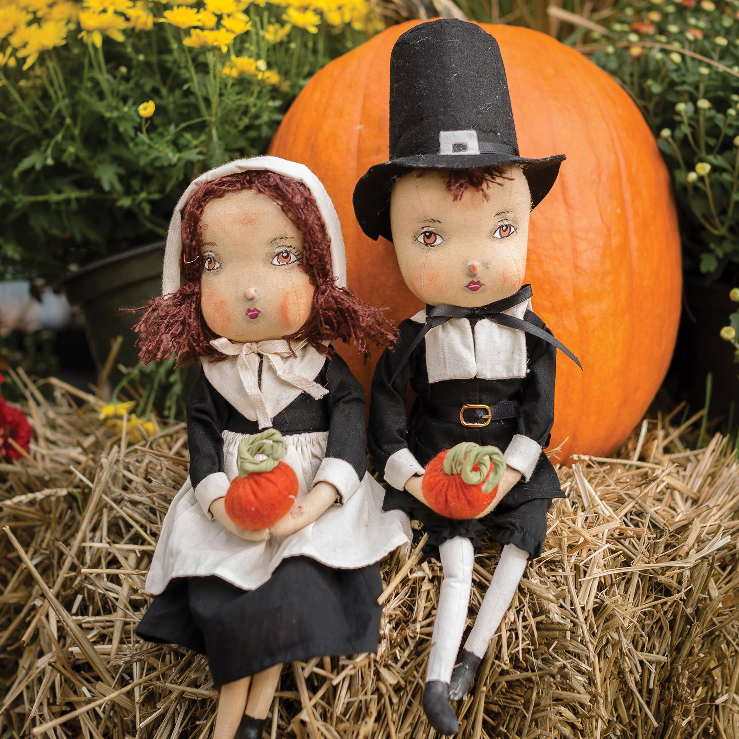 Adam & Eve Pilgrim Set of 2 Handcrafted Art Dolls - Traditional Folk Decor for Thanksgiving, Christmas & Home Display